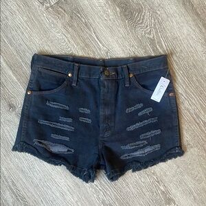 Wrangler Dark gray black Distressed Jean Shorts size medium stretchy soft